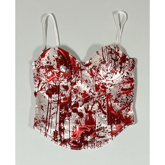 Dolls Kill White Blood Halloween Costume Cosplay Corset Bustier Top Shirt XS 🩸🔪 - Picture 2 of 3